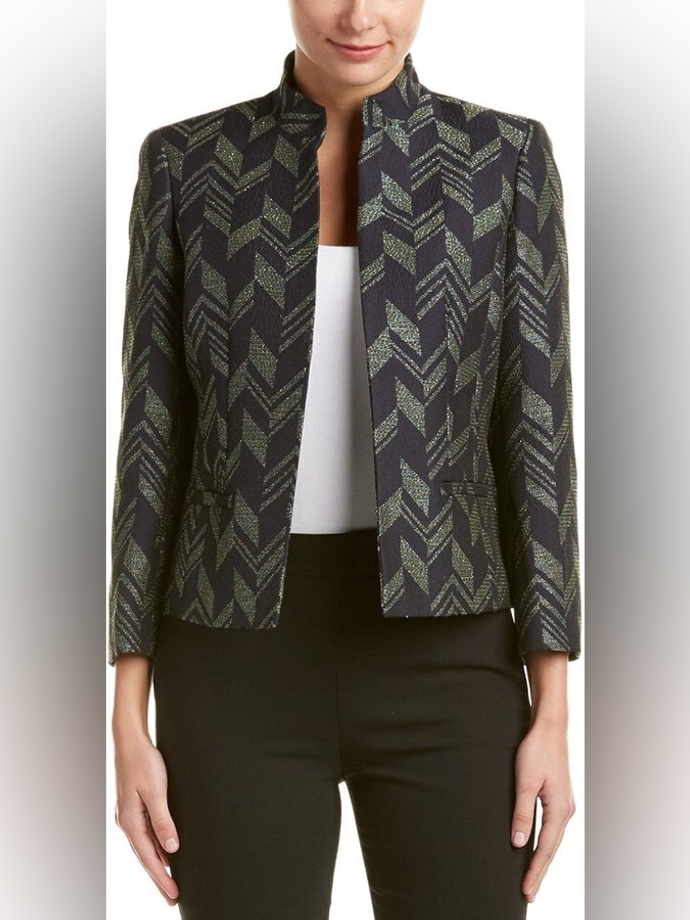 Kasper skirt and jacket set Jacket with Olive Chevron Pattern